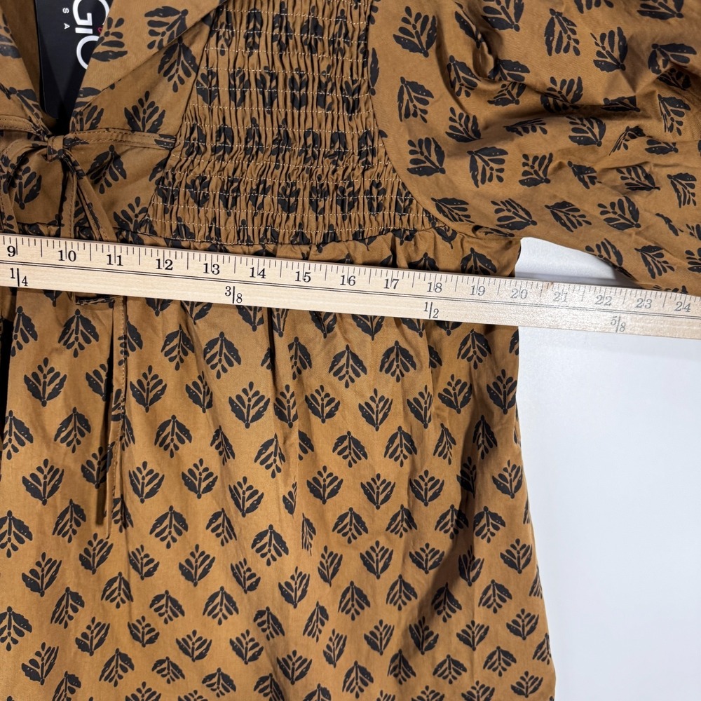 Gigio by Umgee Brown Medium Printed VNeck Blouse Balloon Sleeve Neutral Festival - Picture 9 of 10